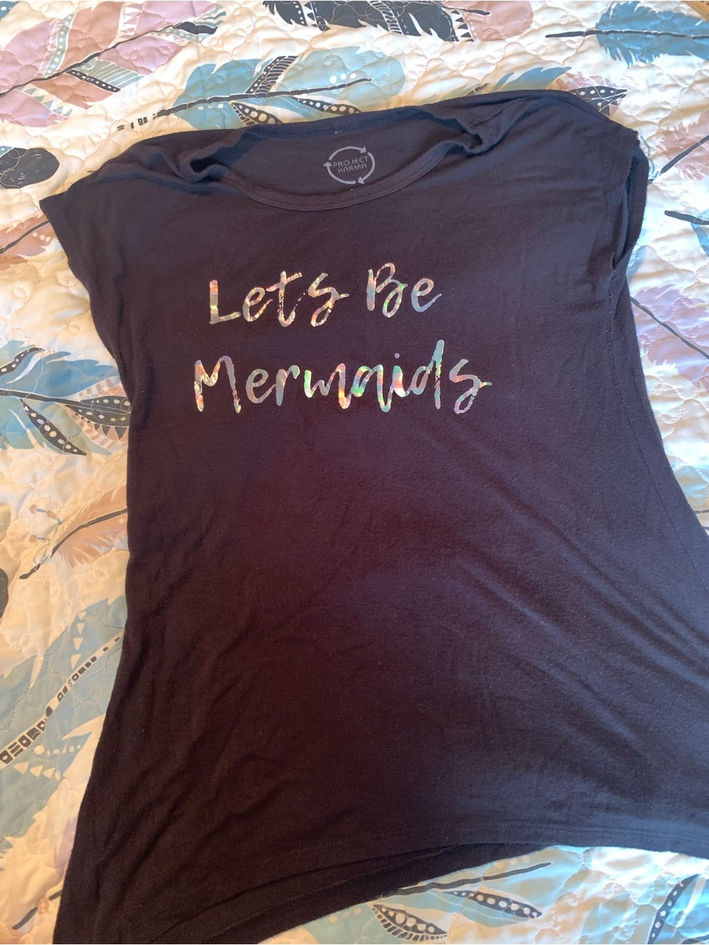 Girl’s Let's Be Mermaids Graphic Tee - Black with Iridescent Script